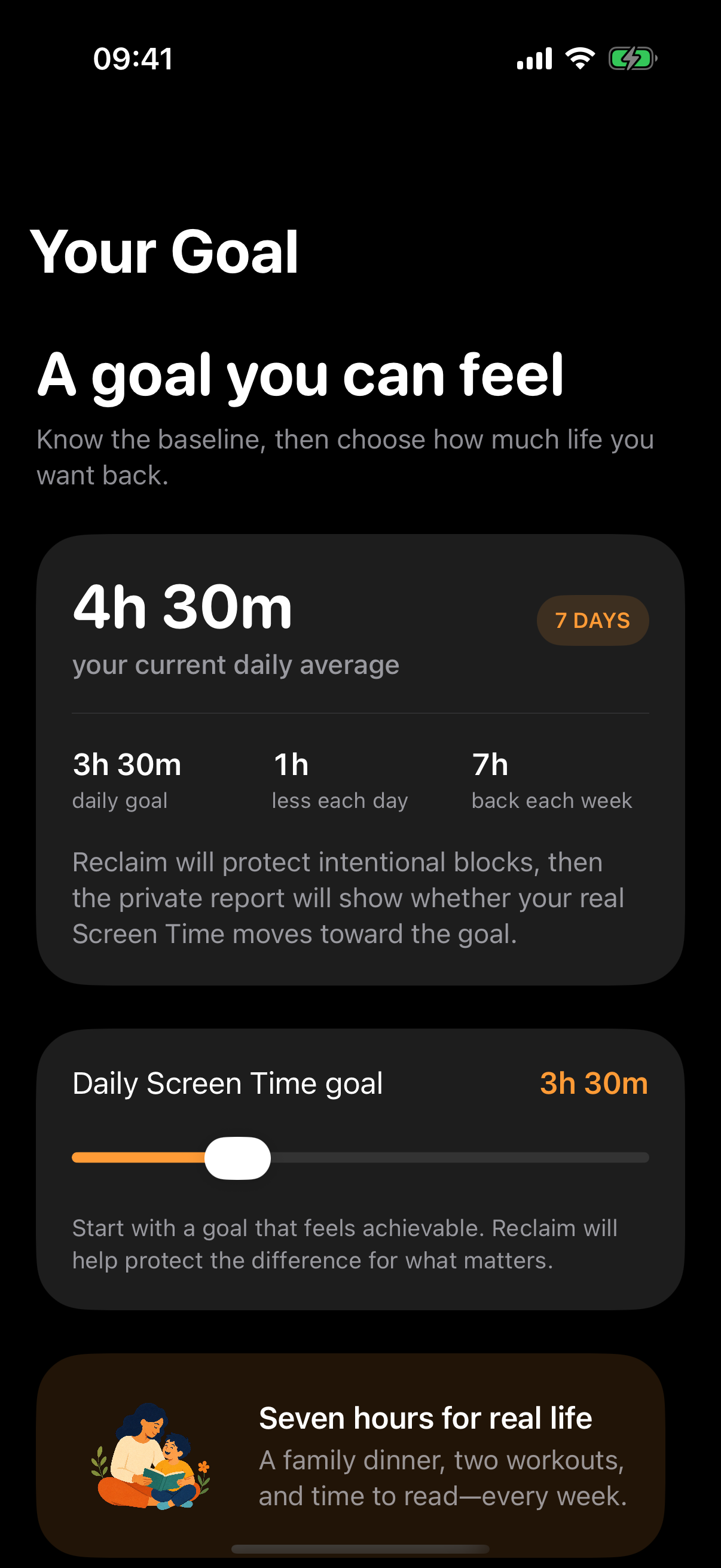 Reclaim personal Screen Time reduction goal